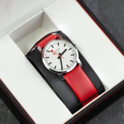 Mondaine SECOND - Women's Simply Elegant - White Dial / Red Strap / 36mm -Swiss Supplies Store a4003035111sbc redstrap 1 1