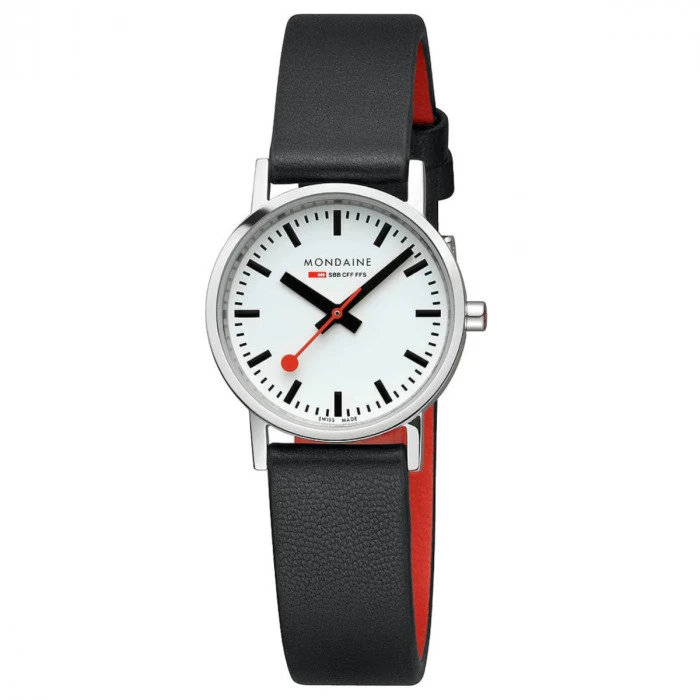 Mondaine Classic - White Dial / Polished Case / Black Vegan Grape Leather Strap / 30 Mm 3 Mondaine Classic - White Dial / Polished Case / Black Vegan Grape Leather Strap / 30 Mm