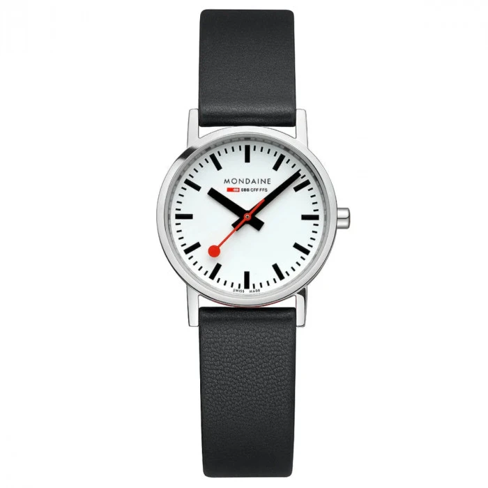 Mondaine Classic - White Dial / Polished Case / Black Vegan Grape Leather Strap / 30 Mm 6 Mondaine Classic - White Dial / Polished Case / Black Vegan Grape Leather Strap / 30 Mm - Image 4