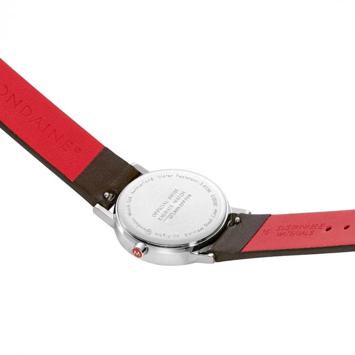 Mondaine Classic - White Dial / Brushed Case / Brown Vegan Grape Leather Strap / 30 Mm 4 Mondaine Classic - White Dial / Brushed Case / Brown Vegan Grape Leather Strap / 30 Mm - Image 2