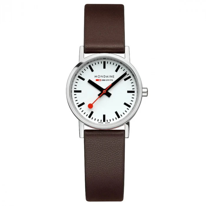 Mondaine Classic - White Dial / Brushed Case / Brown Vegan Grape Leather Strap / 30 Mm 7 Mondaine Classic - White Dial / Brushed Case / Brown Vegan Grape Leather Strap / 30 Mm - Image 5