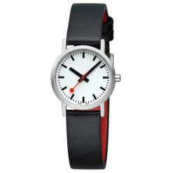 Mondaine Classic - Pure White Dial / Brushed Case / Black Vegan Grape Leather Strap / 30 Mm