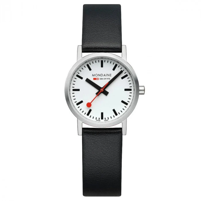 Mondaine Classic - White Dial / Brushed Case / Black Vegan Grape Leather Strap / 30 Mm 7 Mondaine Classic - White Dial / Brushed Case / Black Vegan Grape Leather Strap / 30 Mm - Image 5