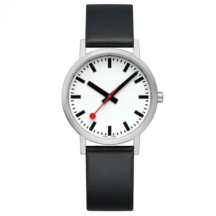Mondaine Classic - Pure White Dial / Brushed Case / Black Vegan Grape Leather Strap / 36 Mm 8 Mondaine Classic - Pure White Dial / Brushed Case / Black Vegan Grape Leather Strap / 36 Mm - Image 6