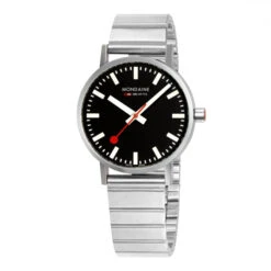 Mondaine Classic - Black Dial / Silver Stainless Steel Strap / 40mm