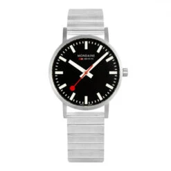 Mondaine Classic - Black Dial / Silver Stainless Steel Strap / 36mm -Swiss Supplies Store a660.30314.16sbw s90 1080px 2021