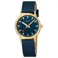 Mondaine Classic - Deep Ocean Blue & Golden Watch / 36 Mm