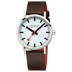 Mondaine Classic - White Dial / Polished Case / Brown Vegan Grape Leather Strap / 40 Mm