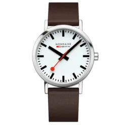 Mondaine Classic - White Dial / Polished Case / Brown Vegan Grape Leather Strap / 40 Mm -Swiss Supplies Store a660.30360.11sbgv s90 2022 1024x1024
