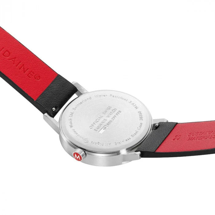 Mondaine Classic - White Dial / Brushed Case / Black Vegan Grape Leather Strap / 40 Mm 4 Mondaine Classic - White Dial / Brushed Case / Black Vegan Grape Leather Strap / 40 Mm - Image 2