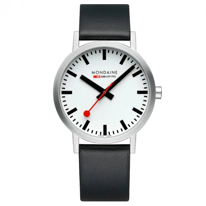 Mondaine Classic - White Dial / Brushed Case / Black Vegan Grape Leather Strap / 40 Mm 7 Mondaine Classic - White Dial / Brushed Case / Black Vegan Grape Leather Strap / 40 Mm - Image 5
