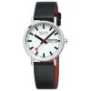 Mondaine Classic Day & Date - White Dial / Polished Case / Black Vegan Grape Leather Strap / 36 Mm