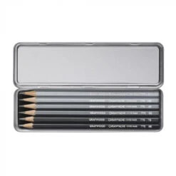 Caran D'Ache Set Of 6 Graphite Line Pencils (In Metal Presentation Box) -Swiss Supplies Store caran dache graphite line 6 grapwood pencil set caran dache graphics direct