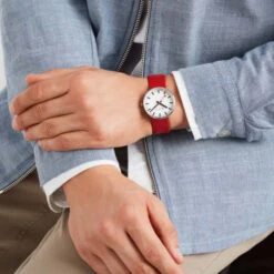 Mondaine Mini Giant Backlight - White Dial / Red Leather Strap / 35mm -Swiss Supplies Store mondaine giant 35 mm red leather watch msx 3511b lc 2
