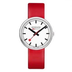 Mondaine Mini Giant Backlight - White Dial / Red Leather Strap / 35mm -Swiss Supplies Store mondaine giant 35 mm red leather watch msx 3511b lc 5