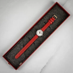 Mondaine Evo2 - White Dial / Red Vegan Grape Leather Strap / 26mm -Swiss Supplies Store mse.26110.lcv mondaine redstrap 1