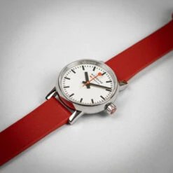 Mondaine Evo2 - White Dial / Red Vegan Grape Leather Strap / 26mm -Swiss Supplies Store mse.26110.lcv mondaine redstrap 3
