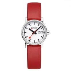Mondaine Evo2 Big Date - White Dial / Red Vegan Grape Leather Strap / 30mm -Swiss Supplies Store mse.30210.lc s90 2022