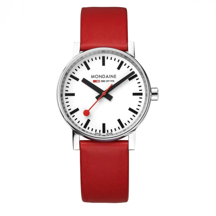 Mondaine Evo2 - White Dial / Red Vegan Grape Leather Strap / 35mm 7 Mondaine Evo2 - White Dial / Red Vegan Grape Leather Strap / 35mm - Image 5