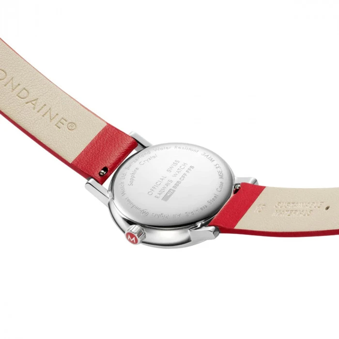Mondaine Evo2 - White Dial / Red Vegan Grape Leather Strap / 35mm 9 Mondaine Evo2 - White Dial / Red Vegan Grape Leather Strap / 35mm - Image 7