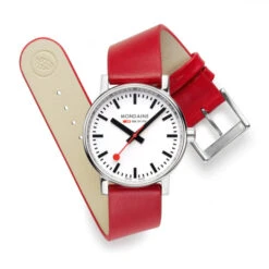 Mondaine Evo2 - White Dial / Red Vegan Grape Leather Strap / 35mm 17 Mondaine Evo2 - White Dial / Red Vegan Grape Leather Strap / 35mm -Swiss Supplies Store mse.35110.lcv md1 1080px 2022