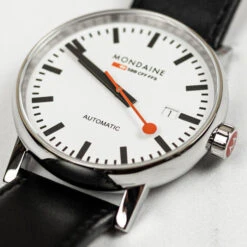 Mondaine Evo2 Automatic - White Dial / Black Leather Strap / 40mm -Swiss Supplies Store mse.40610.lb mondaine auto40mm 5