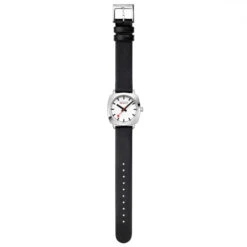 Mondaine Petit Cushion - White Dial / Black Vegan Grape Leather Strap / 31mm -Swiss Supplies Store msl.31110.lbv flt 2022