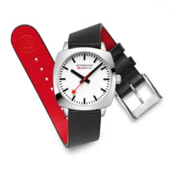 Mondaine Petit Cushion - White Dial / Black Vegan Grape Leather Strap / 31mm -Swiss Supplies Store msl.31110.lbv md2 2022