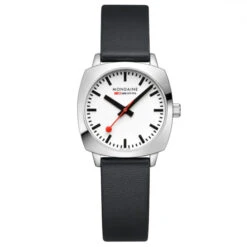 Mondaine Petit Cushion - White Dial / Black Vegan Grape Leather Strap / 31mm -Swiss Supplies Store msl.31110.lbv s90 2022