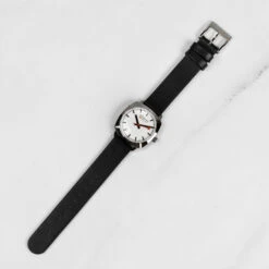 Mondaine Petit Cushion - White Dial / Black Vegan Grape Leather Strap / 31mm -Swiss Supplies Store msl.31110.lbv mondaine sbbpetitecushionsquare 2