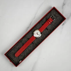 Mondaine Petit Cushion - White Dial / Red Vegan Grape Leather Strap / 31mm -Swiss Supplies Store msl.31110.lbv redstrap 1