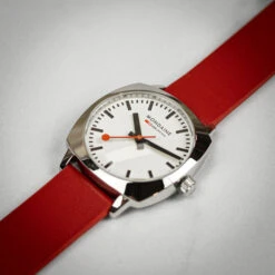 Mondaine Petit Cushion - White Dial / Red Vegan Grape Leather Strap / 31mm -Swiss Supplies Store msl.31110.lbv redstrap 2