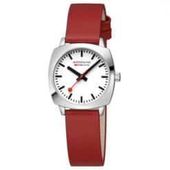 Mondaine Petit Cushion - White Dial / Red Vegan Grape Leather Strap / 31mm