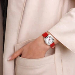 Mondaine Petit Cushion - White Dial / Red Vegan Grape Leather Strap / 31mm -Swiss Supplies Store msl.31110.lcv fl1 2022