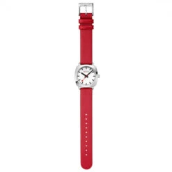 Mondaine Petit Cushion - White Dial / Red Vegan Grape Leather Strap / 31mm -Swiss Supplies Store msl.31110.lcv flt 2022