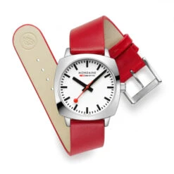 Mondaine Petit Cushion - White Dial / Red Vegan Grape Leather Strap / 31mm -Swiss Supplies Store msl.31110.lcv md1 2022