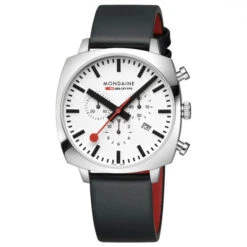 Mondaine Grand Cushion - White Dial / Black Vg Leather Strap + Stainless Steel Strap / 41mm -Swiss Supplies Store msl.41410.lbv .set c80 2022