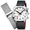 Mondaine Grand Cushion - White Dial / Black Vg Leather Strap + Stainless Steel Strap / 41mm -Swiss Supplies Store msl.41410.lbv .set lay 2022