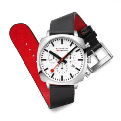 Mondaine Grand Cushion - White Dial / Black Vg Leather Strap + Stainless Steel Strap / 41mm -Swiss Supplies Store msl.41410.lbv .set md2 2022