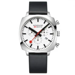 Mondaine Grand Cushion - White Dial / Black Vg Leather Strap + Stainless Steel Strap / 41mm -Swiss Supplies Store msl.41410.lbv .set s90 2022