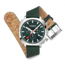 Mondaine Grand Cushion - Green Dial / Green Vg Leather Strap + Stainless Steel Strap / 41mm 26 Mondaine Grand Cushion - Green Dial / Green Vg Leather Strap + Stainless Steel Strap / 41mm -Swiss Supplies Store msl.41460.lf .set md2 2022 132a3892 7e1e 454f 97c9 7aa551062b6e