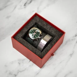 Mondaine Grand Cushion - Green Dial / Green Vg Leather Strap + Stainless Steel Strap / 41mm 40 Mondaine Grand Cushion - Green Dial / Green Vg Leather Strap + Stainless Steel Strap / 41mm -Swiss Supplies Store msl.41460.lf .set mondaine greendial 1