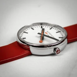 Mondaine Mini Giant Backlight - White Dial / Red Leather Strap / 35mm -Swiss Supplies Store msx.3511b.lc mondaine whitered 5 2