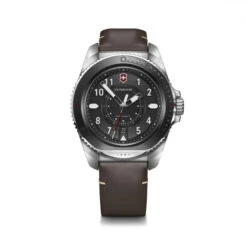 Victorinox Journey 1884 43mm Watch - Black Dial, Brown Leather Strap + Black Rubber Strap